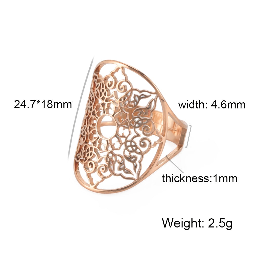 Adjustable Gold Color Geometric Filigree Flower Ring