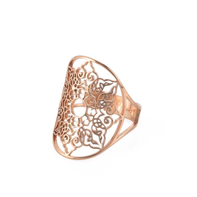Adjustable Gold Color Geometric Filigree Flower Ring