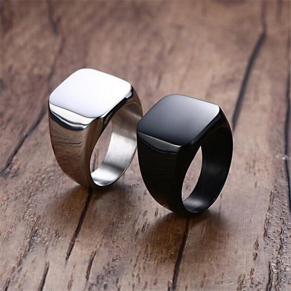 Black Men's All-gloss Square Solid Titanium Classic Ring