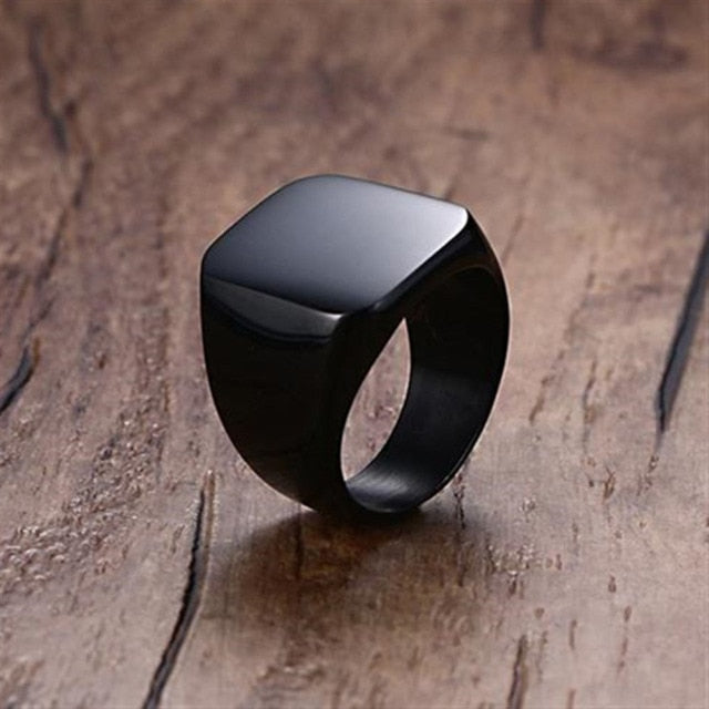 Black Men's All-gloss Square Solid Titanium Classic Ring