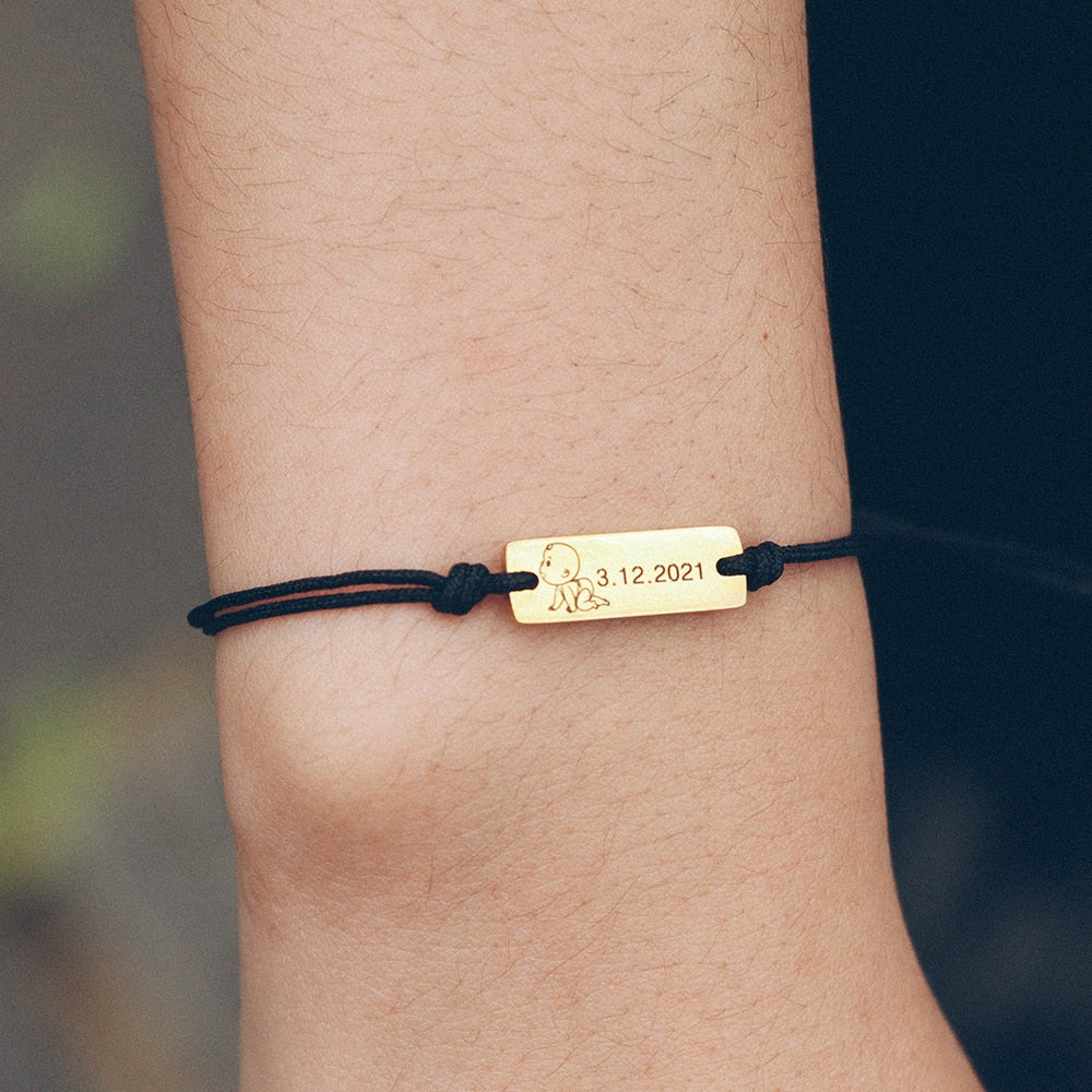 Carving name date nameplate bracelet for baby