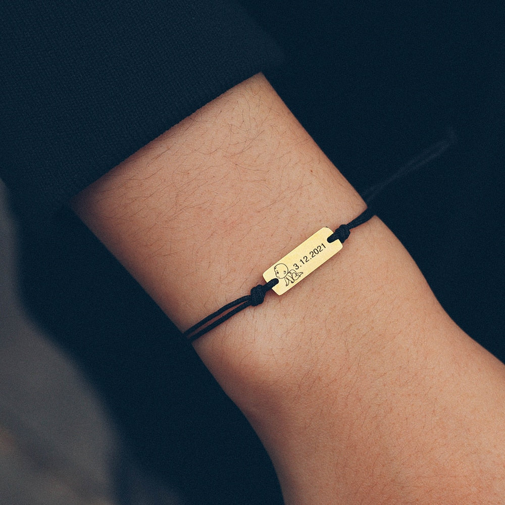 Carving name date nameplate bracelet for baby