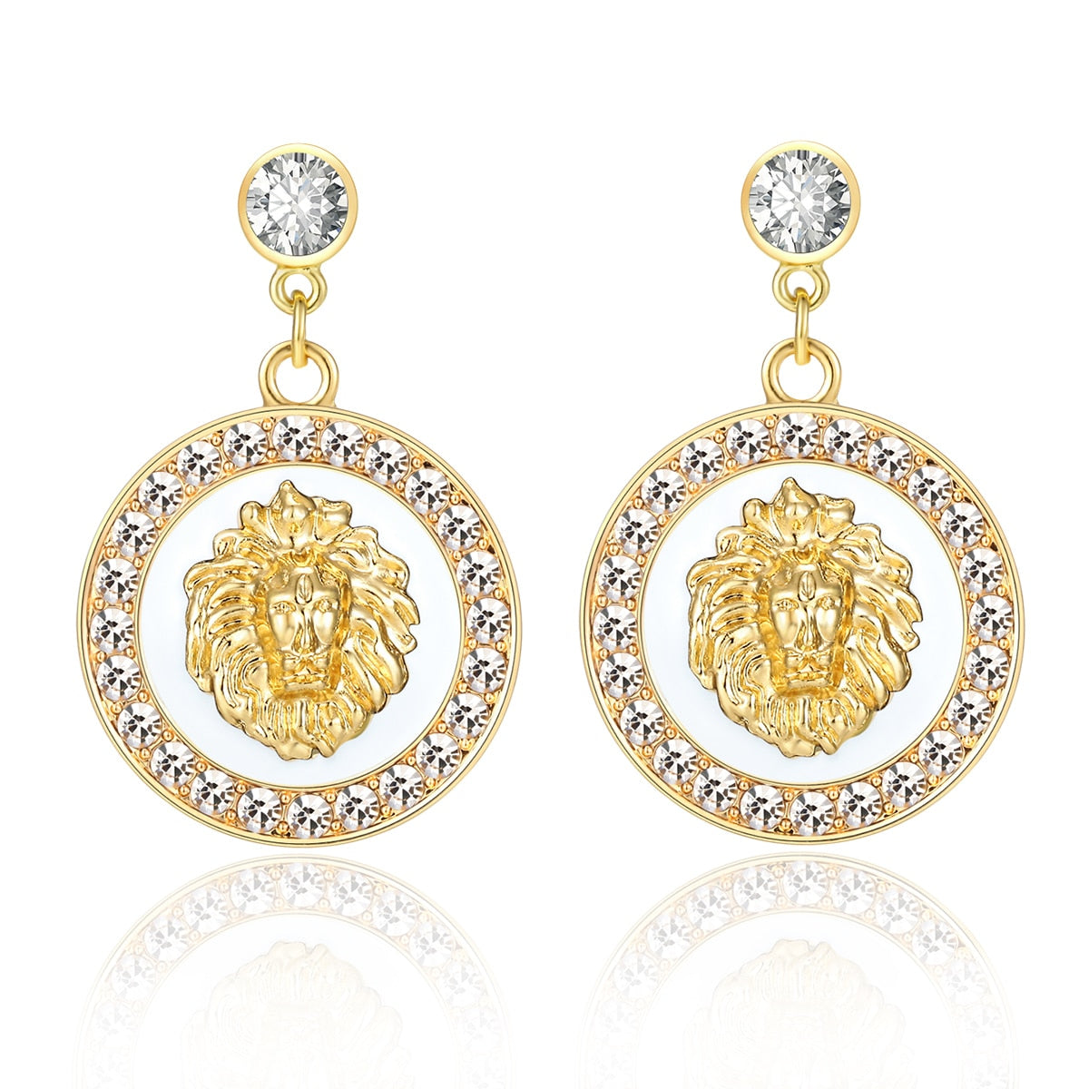 Hip Hop Gold Lion Head Stud Earrings Women