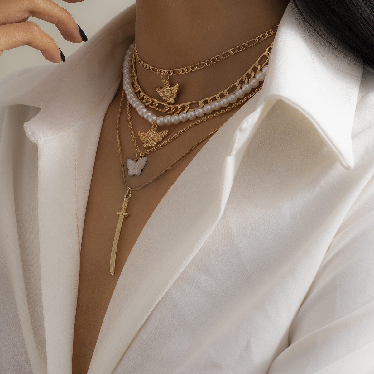 New 5 piece Set Of imitation Pearl Chain Pendant