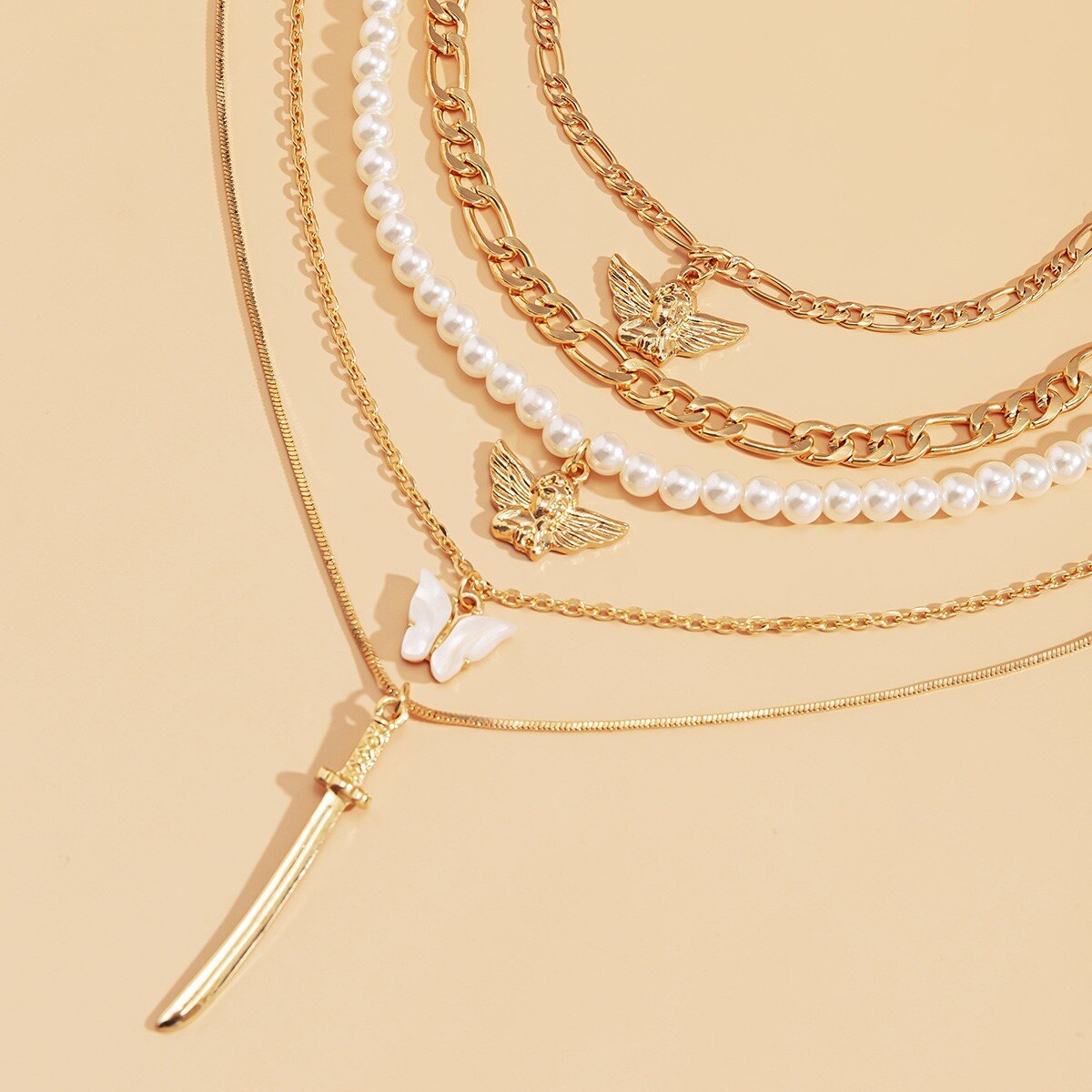 New 5 piece Set Of imitation Pearl Chain Pendant