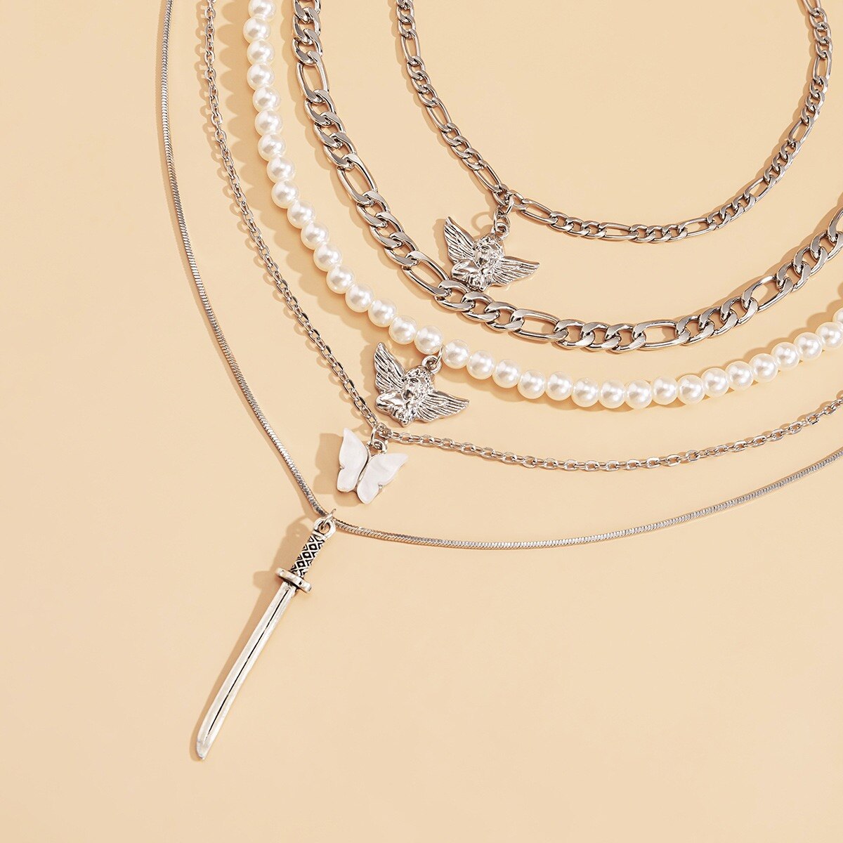 New 5 piece Set Of imitation Pearl Chain Pendant