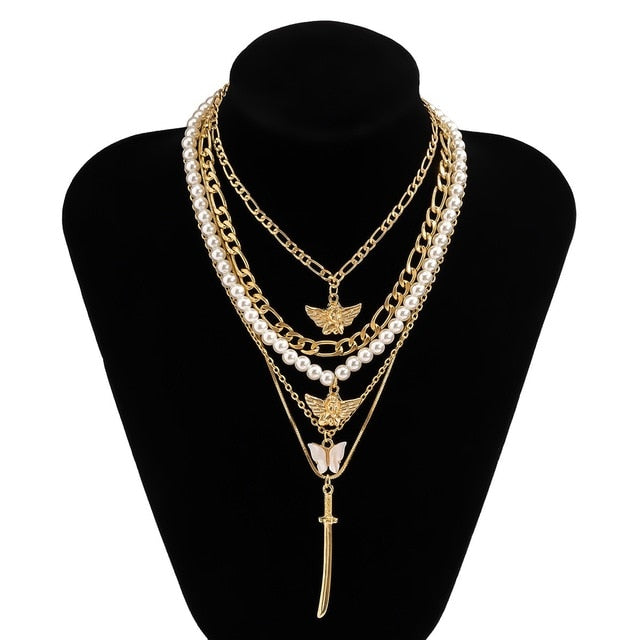 New 5 piece Set Of imitation Pearl Chain Pendant