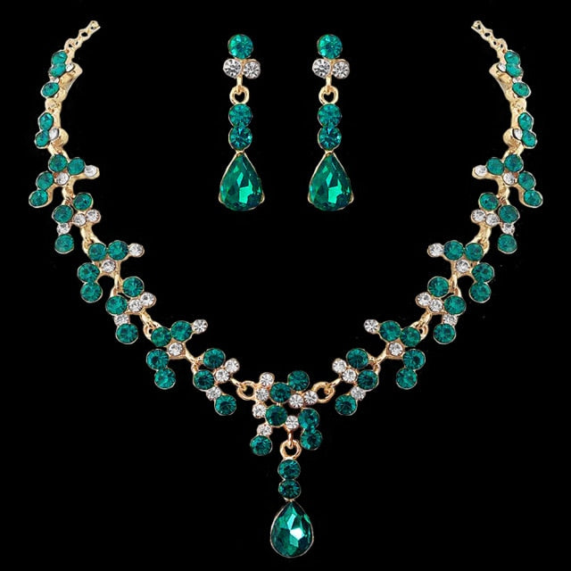 Baroque Gold Green Crystal Bridal Jewelry Sets