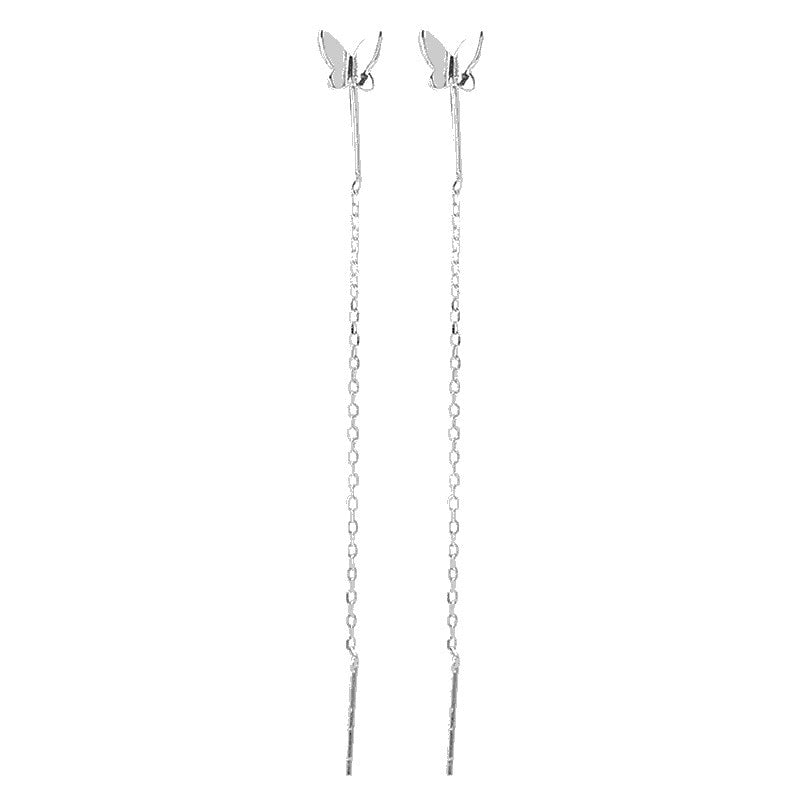 Long Tassel Butterfly Drop Earrings Silver Color