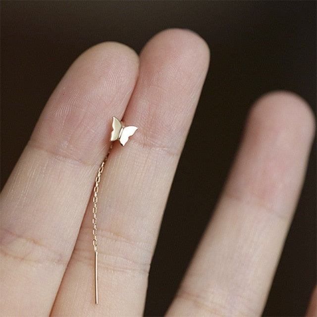 Long Tassel Butterfly Drop Earrings Silver Color