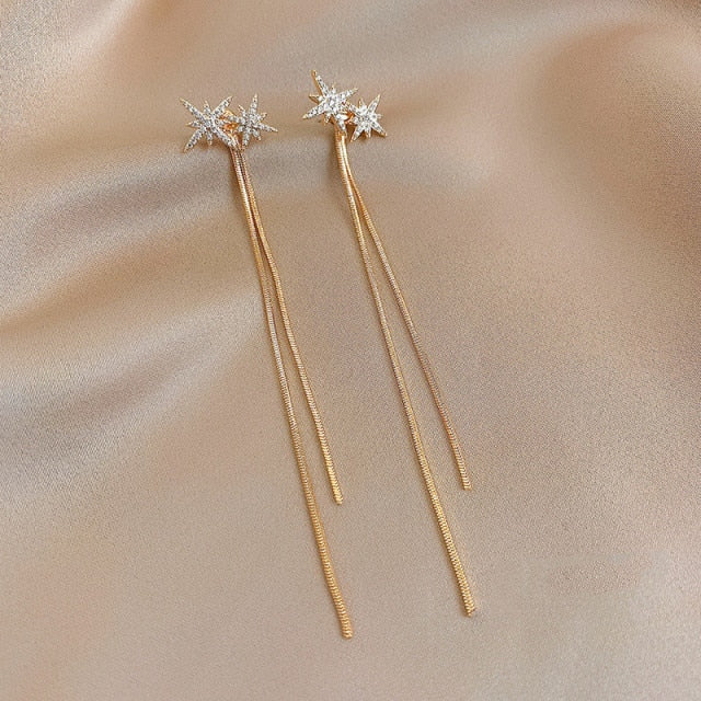 Long Tassel Butterfly Drop Earrings Silver Color