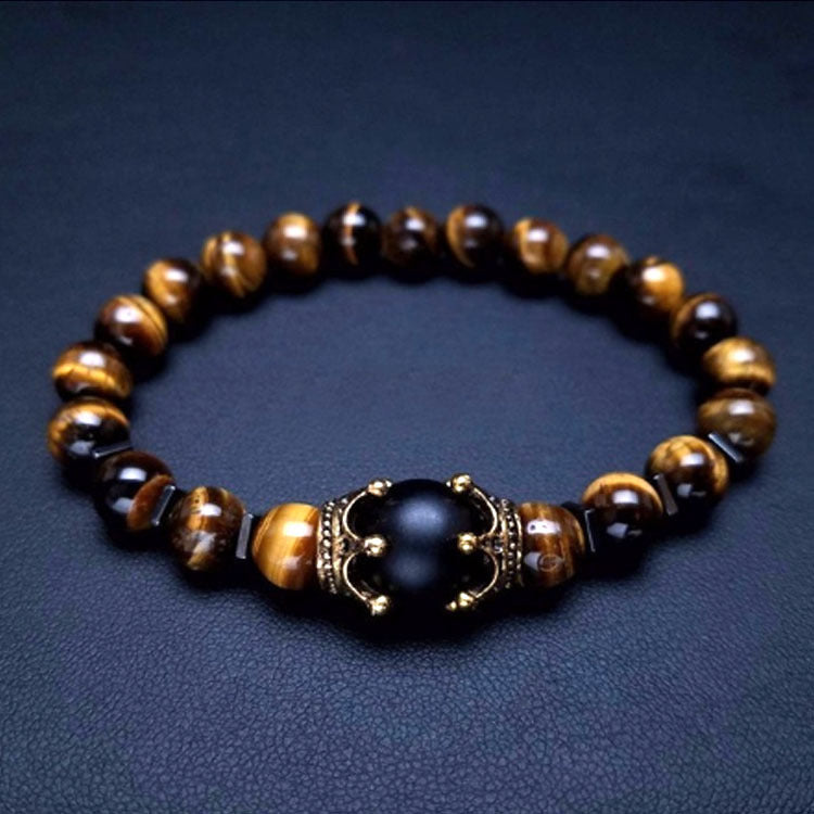 Luxury Crown Natural Tiger Eye Stone Bead Bracelets