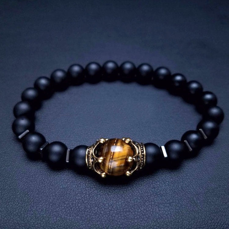 Luxury Crown Natural Tiger Eye Stone Bead Bracelets