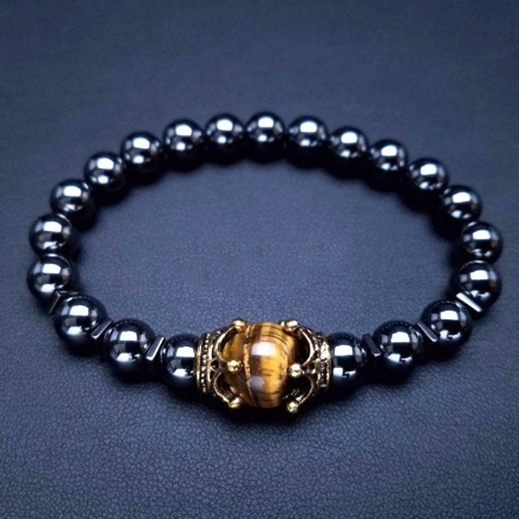 Luxury Crown Natural Tiger Eye Stone Bead Bracelets