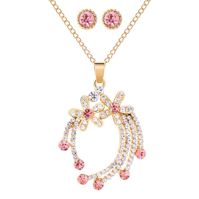 Elegant Gold Color Austrian Crystal Pendants Necklaces  Jewelry Sets
