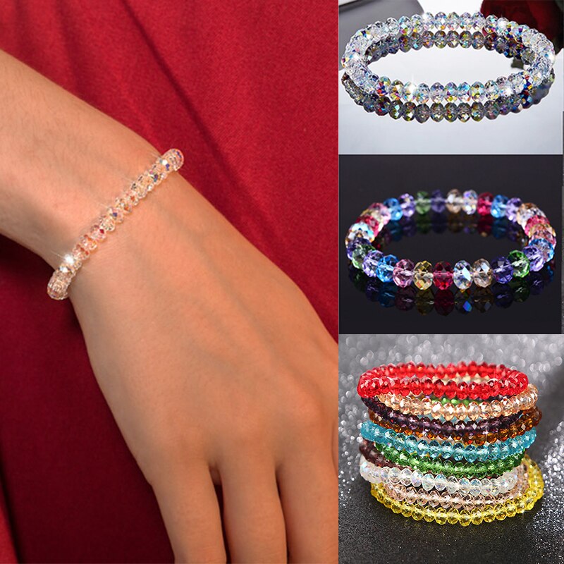 Fashion Shiny Stone Beads Elasticity Rope Strand Bracelets for Women