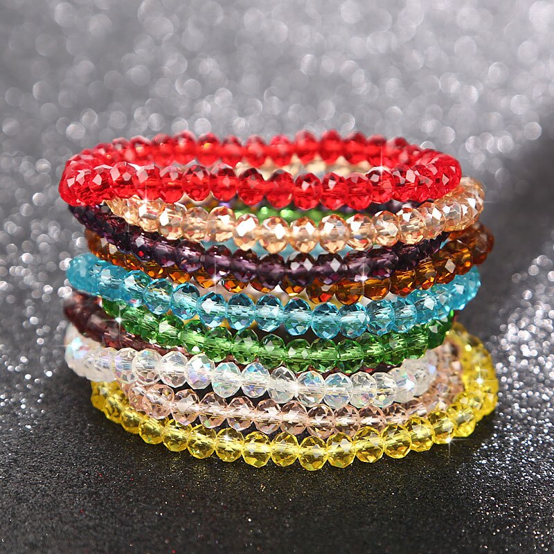 Fashion Shiny Stone Beads Elasticity Rope Strand Bracelets for Women