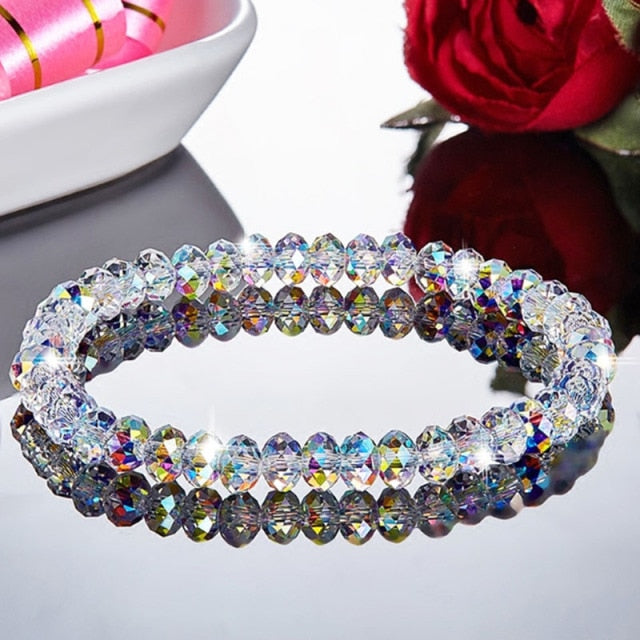 Fashion Shiny Stone Beads Elasticity Rope Strand Bracelets for Women