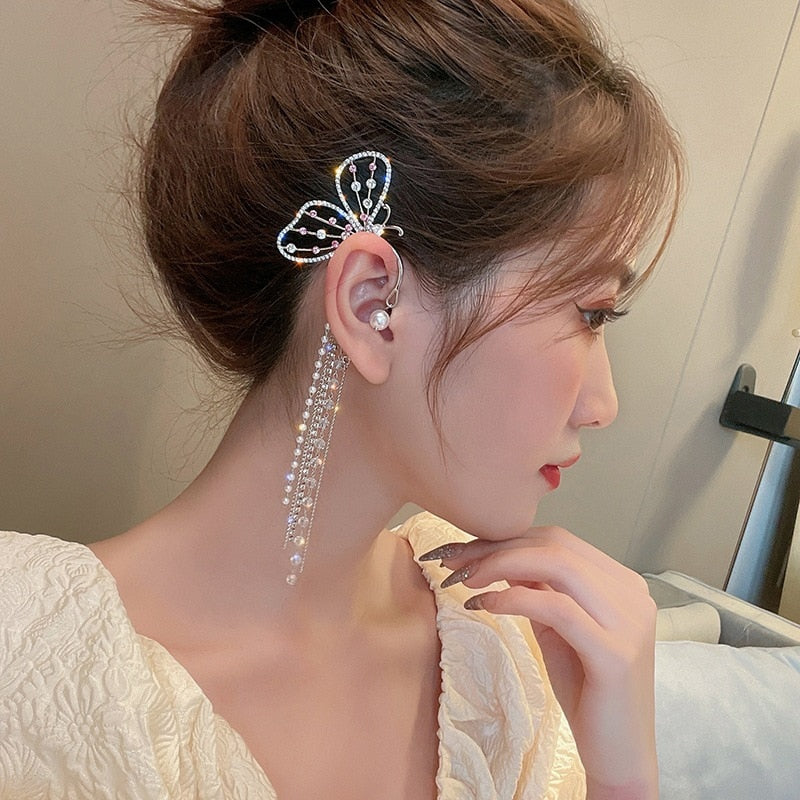 Fashion Crystal Butterfly Clip On Earring