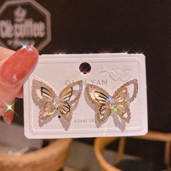 Fashion Crystal Butterfly Clip On Earring