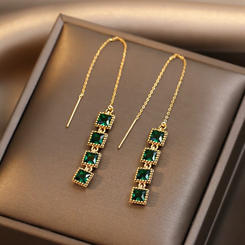 New Elegant Hollow Out Zircon Flower Long Earrings Fashion For Woman