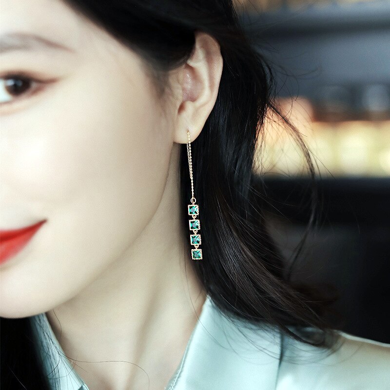 New Elegant Hollow Out Zircon Flower Long Earrings Fashion For Woman