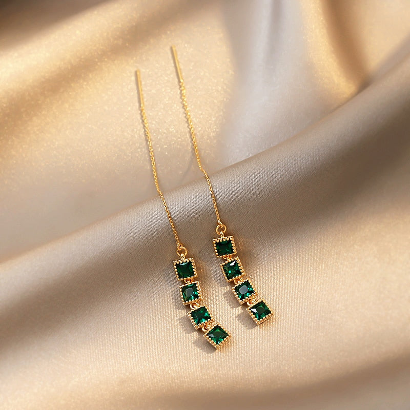 New Elegant Hollow Out Zircon Flower Long Earrings Fashion For Woman