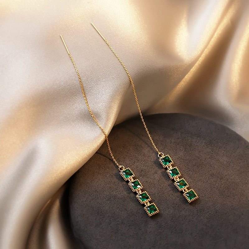 New Elegant Hollow Out Zircon Flower Long Earrings Fashion For Woman