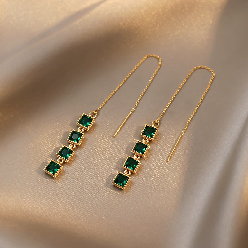 New Elegant Hollow Out Zircon Flower Long Earrings Fashion For Woman