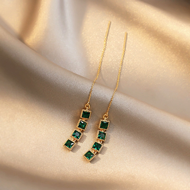 New Elegant Hollow Out Zircon Flower Long Earrings Fashion For Woman