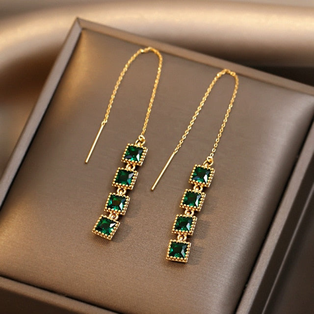 New Elegant Hollow Out Zircon Flower Long Earrings Fashion For Woman