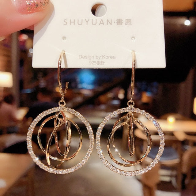 New Elegant Hollow Out Zircon Flower Long Earrings Fashion For Woman