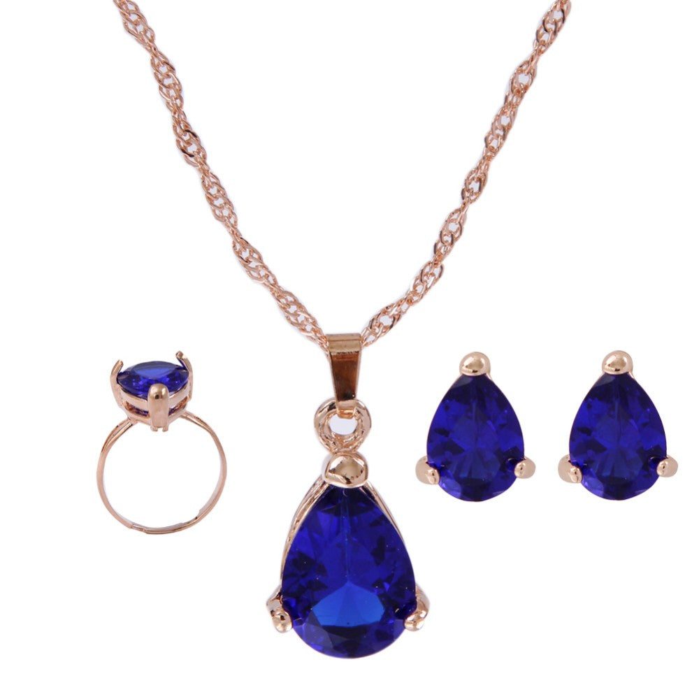 Drop Pendant Necklace Earring Ring For Women Wedding Jewelry Set