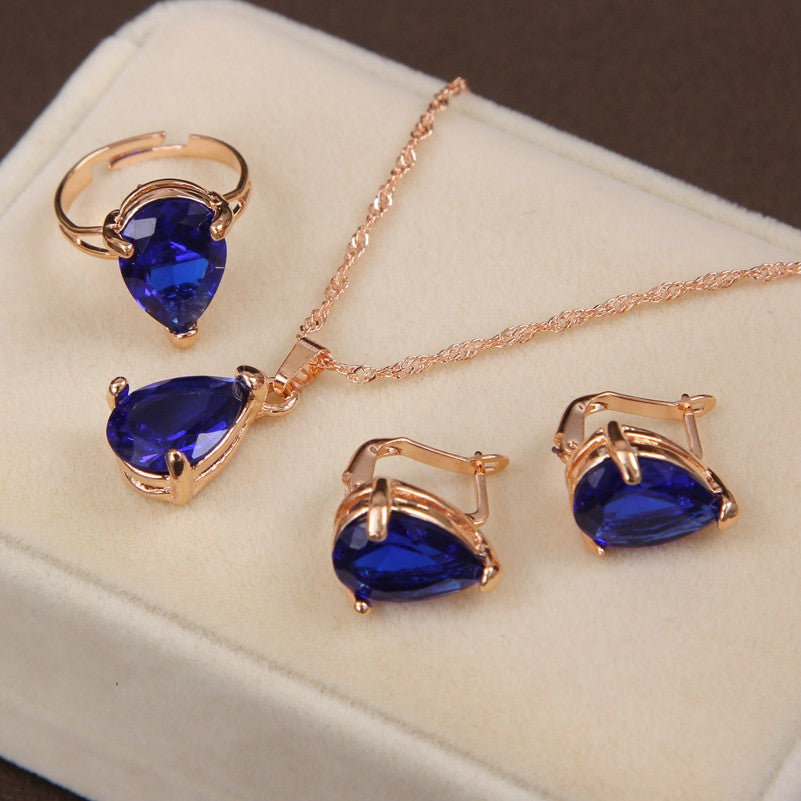 Drop Pendant Necklace Earring Ring For Women Wedding Jewelry Set
