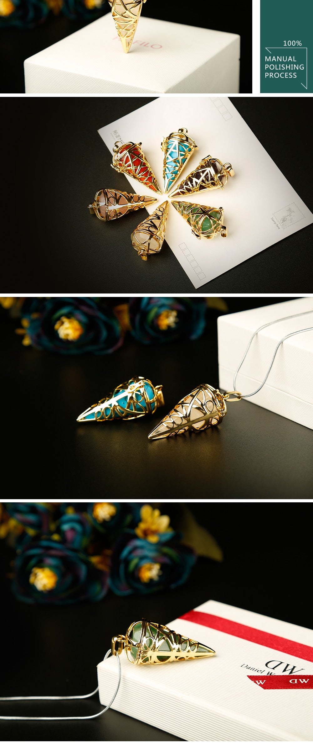 golden Stylish natural stones and crystal minerals  pendulum