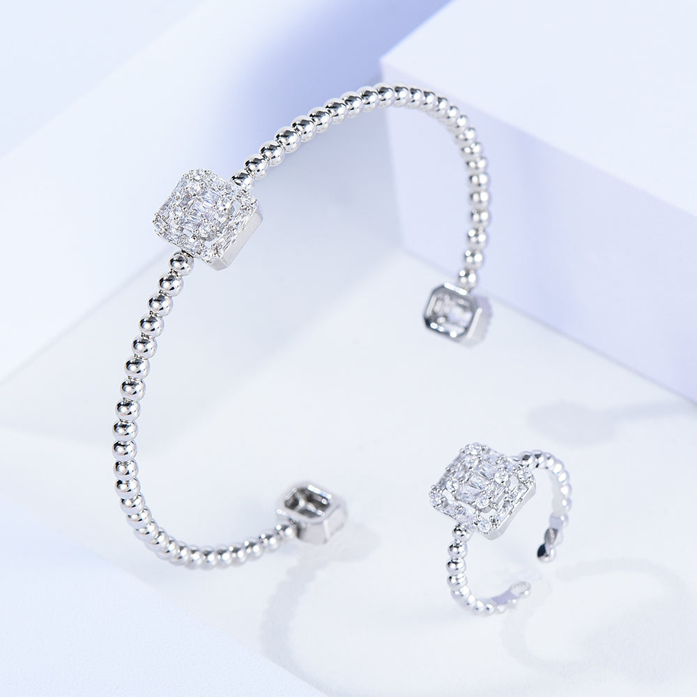 Trendy Luxury BALL CHAIN Statement Bangle Cuff Ring Sets For Women
