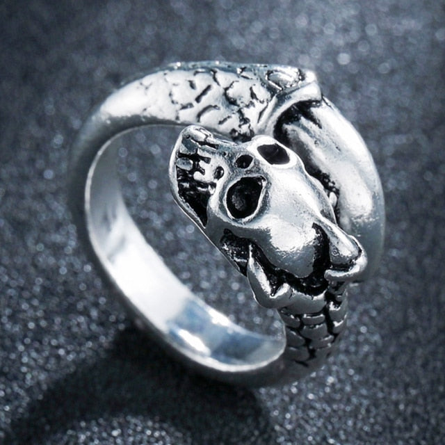 Domineering Dragon Head Black Metal Punk Opening Ring