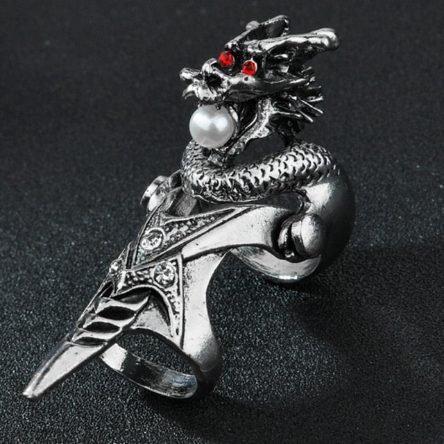 Domineering Dragon Head Black Metal Punk Opening Ring