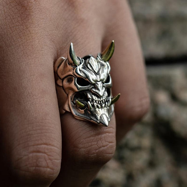 Anillo vintage de calavera de terror para hombre, estilo gótico, punk, motero, esqueleto.