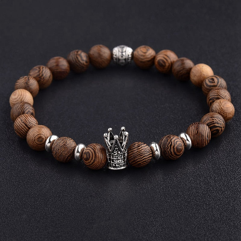 Men Natural Wood Beads Cross Bracelets