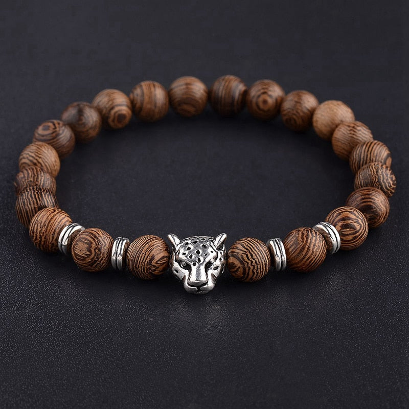 Men Natural Wood Beads Cross Bracelets