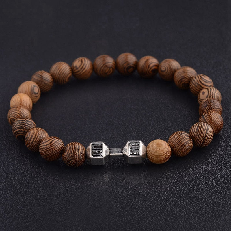Men Natural Wood Beads Cross Bracelets