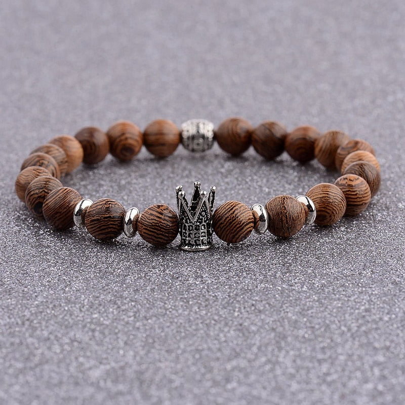 Men Natural Wood Beads Cross Bracelets