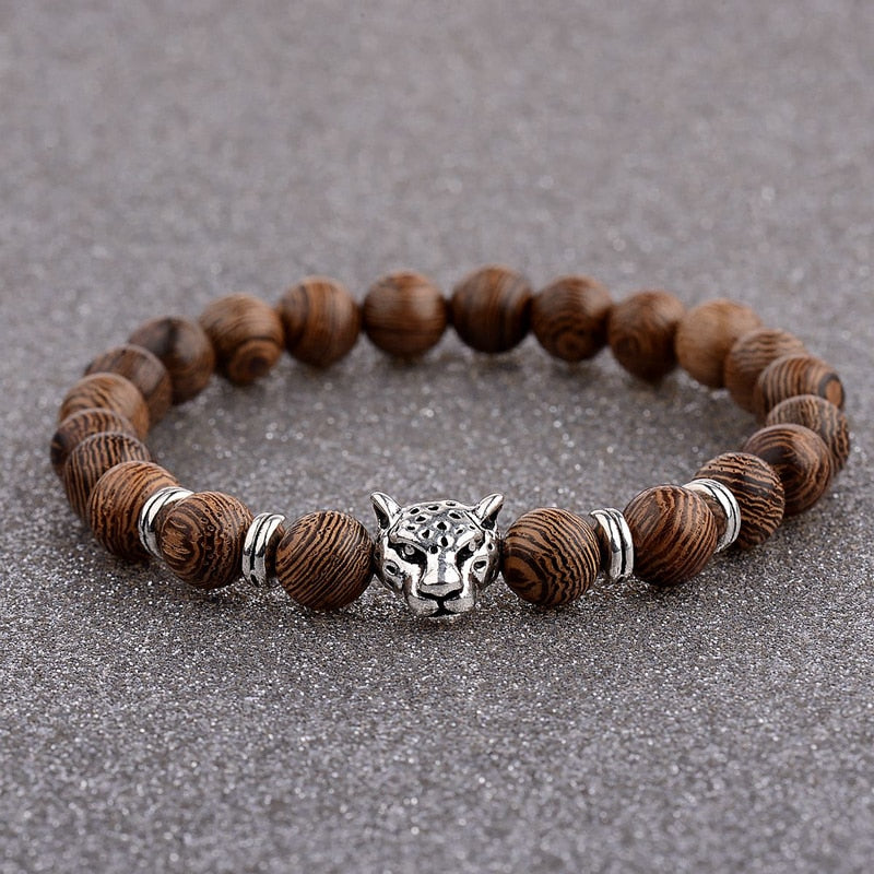 Men Natural Wood Beads Cross Bracelets