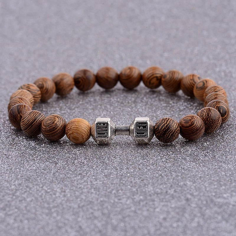 Men Natural Wood Beads Cross Bracelets