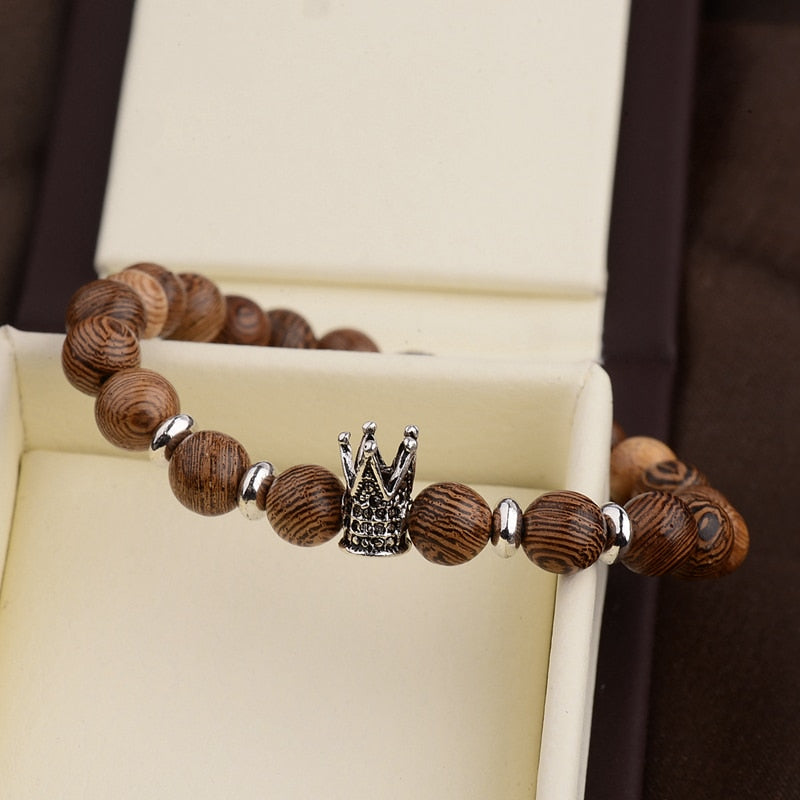 Men Natural Wood Beads Cross Bracelets