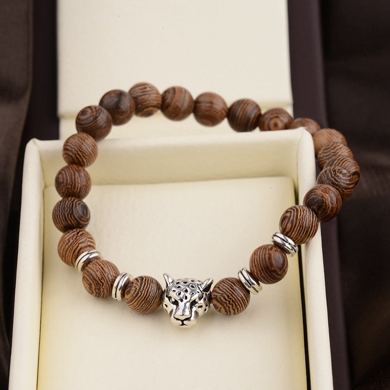 Men Natural Wood Beads Cross Bracelets