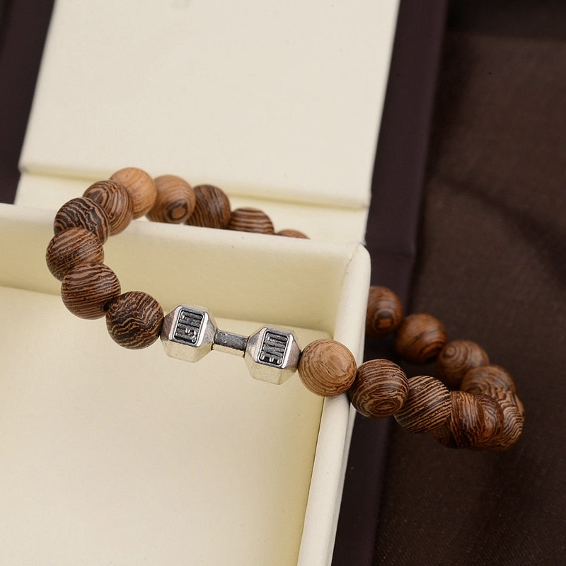 Men Natural Wood Beads Cross Bracelets