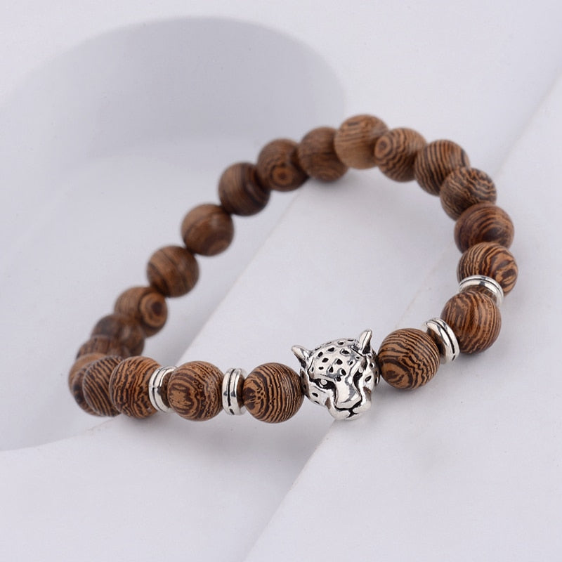 Men Natural Wood Beads Cross Bracelets