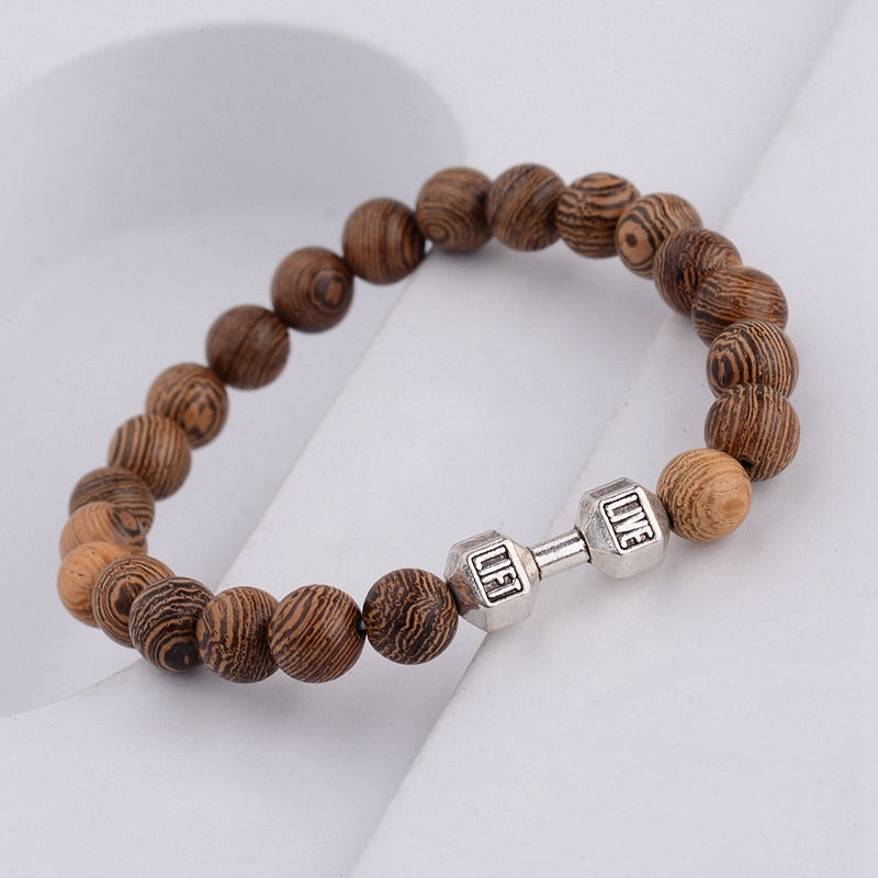 Men Natural Wood Beads Cross Bracelets